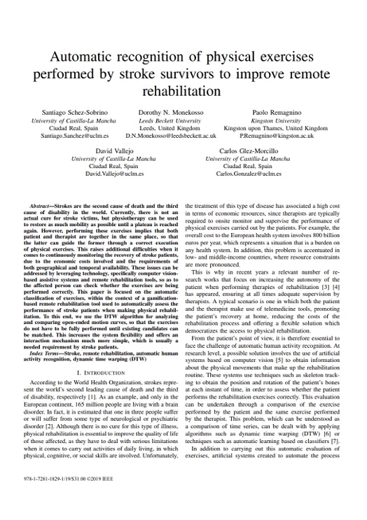 Automatic recognition of physical exercises performed by stroke survivors to improve remote rehabilitation