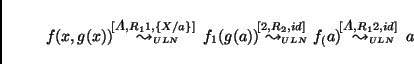 \begin{displaymath}
\begin{array}{l}
f(x,g(x)) \stackrel{\!\!\! [\mbox{\footnot...
...R_12,id]
\;}{{\leadsto}_{\scriptscriptstyle ULN}} a
\end{array}\end{displaymath}